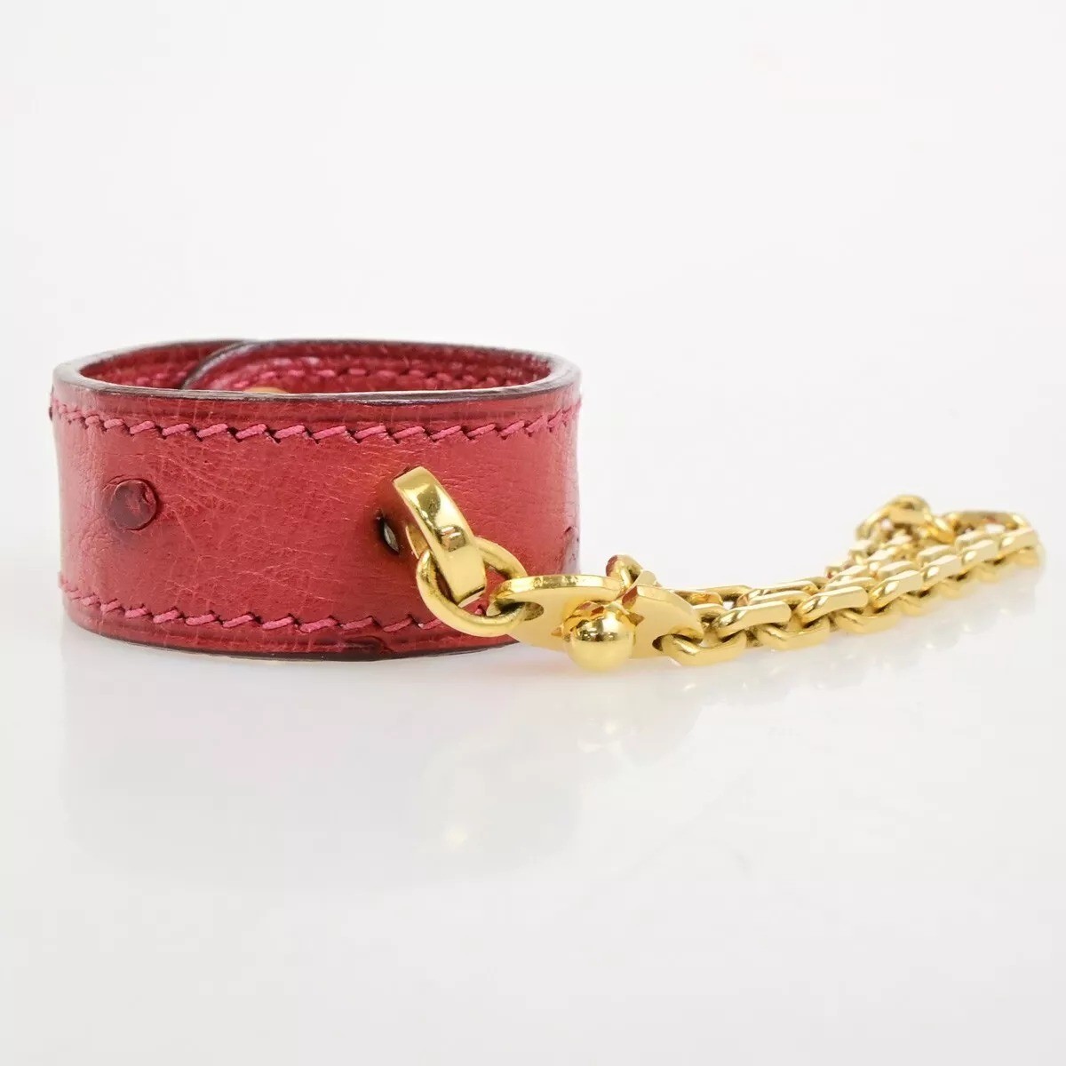【美品】HERMES エルメス 地球儀保持者 グローブフォルダ えり巻き輪っか ?H なめし革 駝鳥 赤 67BS135