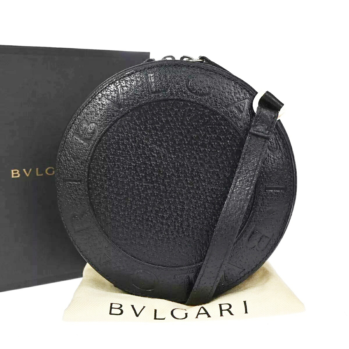 【極美品】BVLGARI ブル小峡谷 ビーゼロワン ミニ ショルダーバッグ ロゴタイプ なめし革 黒いこと 80BS126