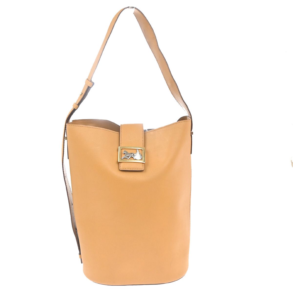 【中古】CELINE セリーヌ ロゴタイプ ホースキャリッジ ショルダーバッグ なめし革帆布 赤銅色 ゴールド金具 イタリア製68ZA249