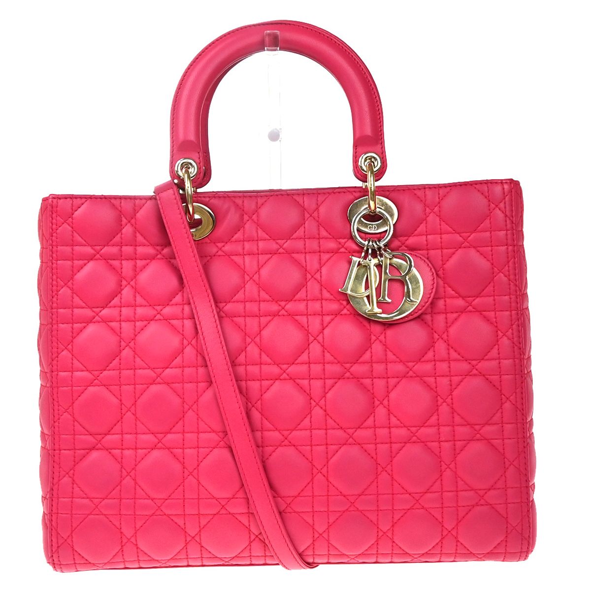 【中古】クリスチャン クリスチャンディオール CHRISTIAN DIOR  小母さん カナージュ 2WAY ショルダーバッグ ハンドバック なめし革 サクラ色 ゴールド金具 イタリア製 618RP028