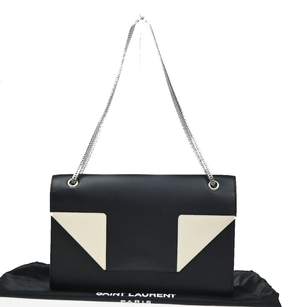 【中古】サンローラン SAINT LAURENT ロゴタイプ ベティ チェーン店ショルダーバッグ なめし革 黒いこと 白いこと しろがね色金具 イタリア製95RQ003