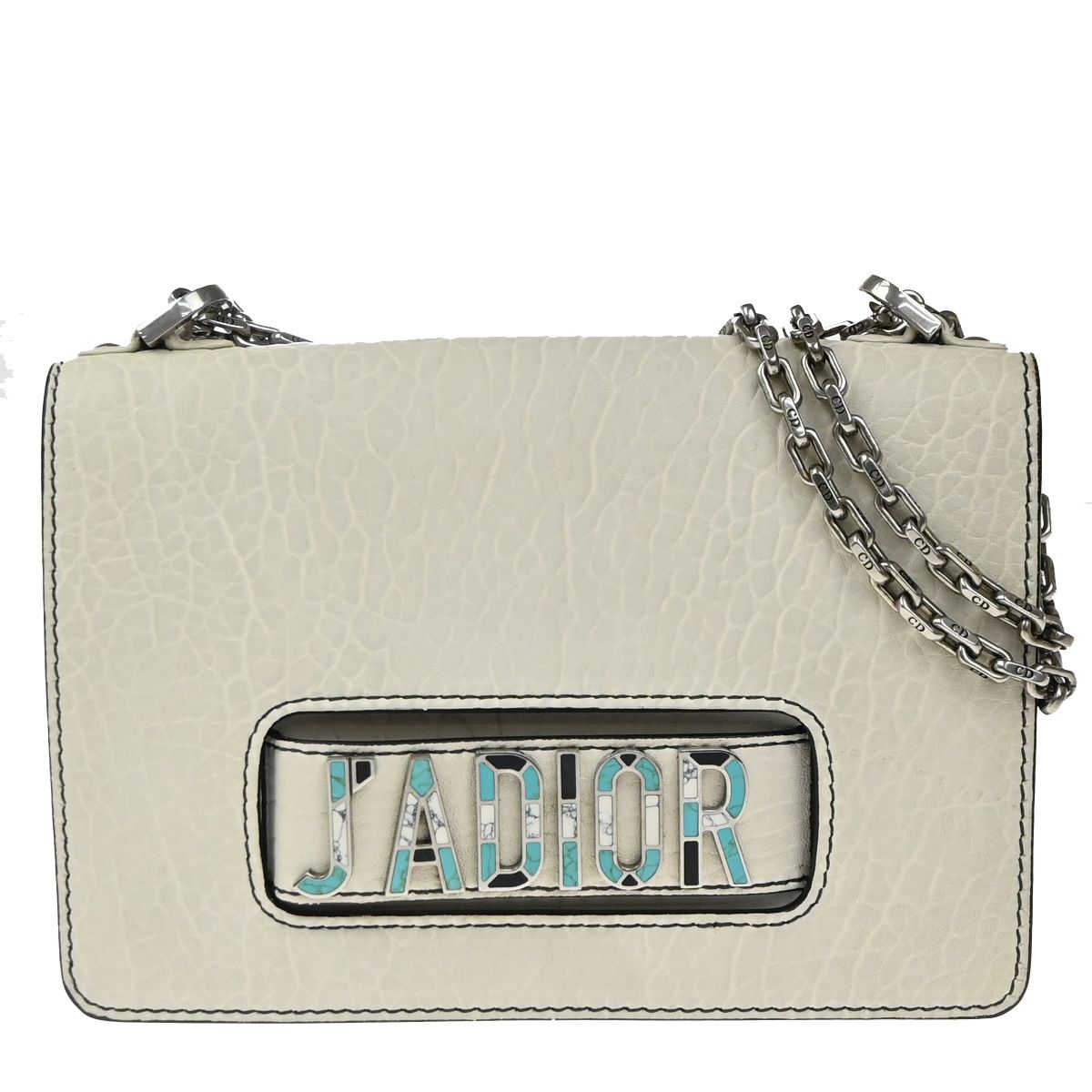 【中古】クリスチャン クリスチャンディオール CHRISTIAN DIOR  J\u0027Adior 下げ翼 チェーン店 ショルダーバッグ なめし革 モザイック 白いこと しろがね色金具 イタリア製21KP527