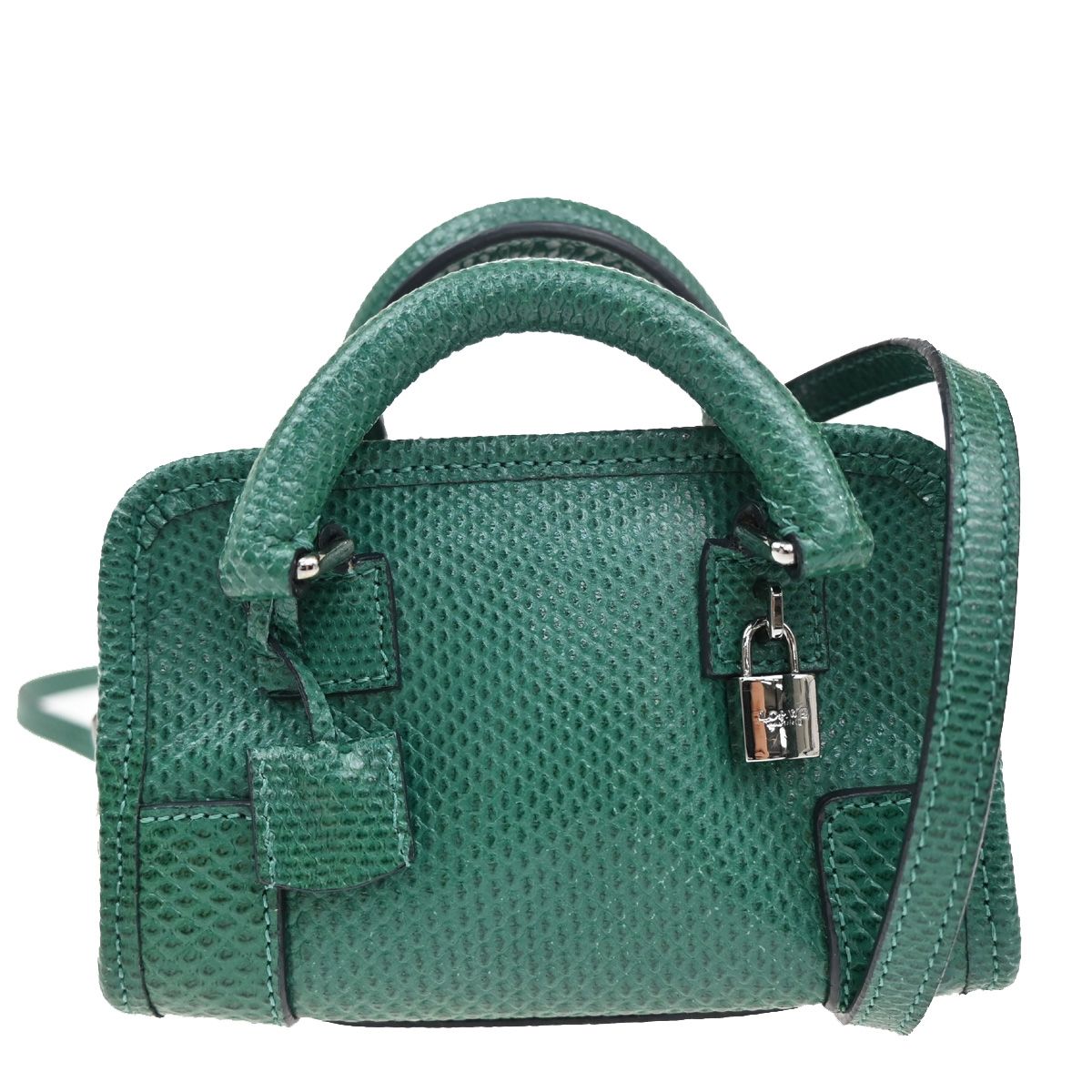 【中古】ロエベ LOEWE ロゴタイプ マイクロ ショルダーバッグ エンボスレザー 緑であること しろがね色金具 エスパニア製98RL620
