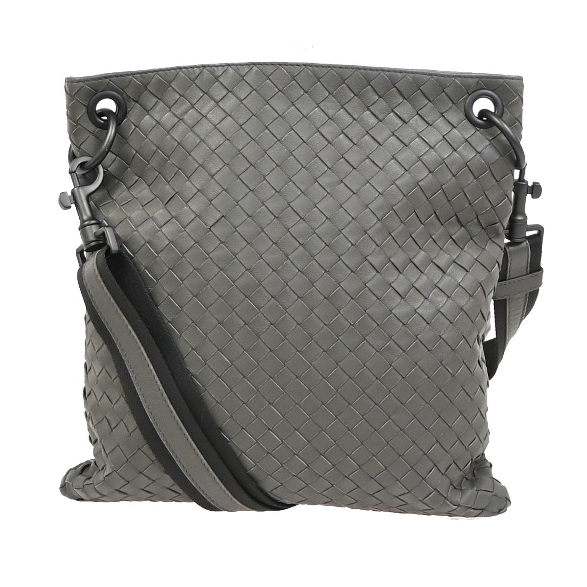 【中古】ボッテガ・ヴェネタ BOTTEGA VENETA  ロゴタイプ イントレチャート ショルダーバッグ クロスボディバッグ なめし革 黒いこと 薄墨色 イタリア製12ZA252