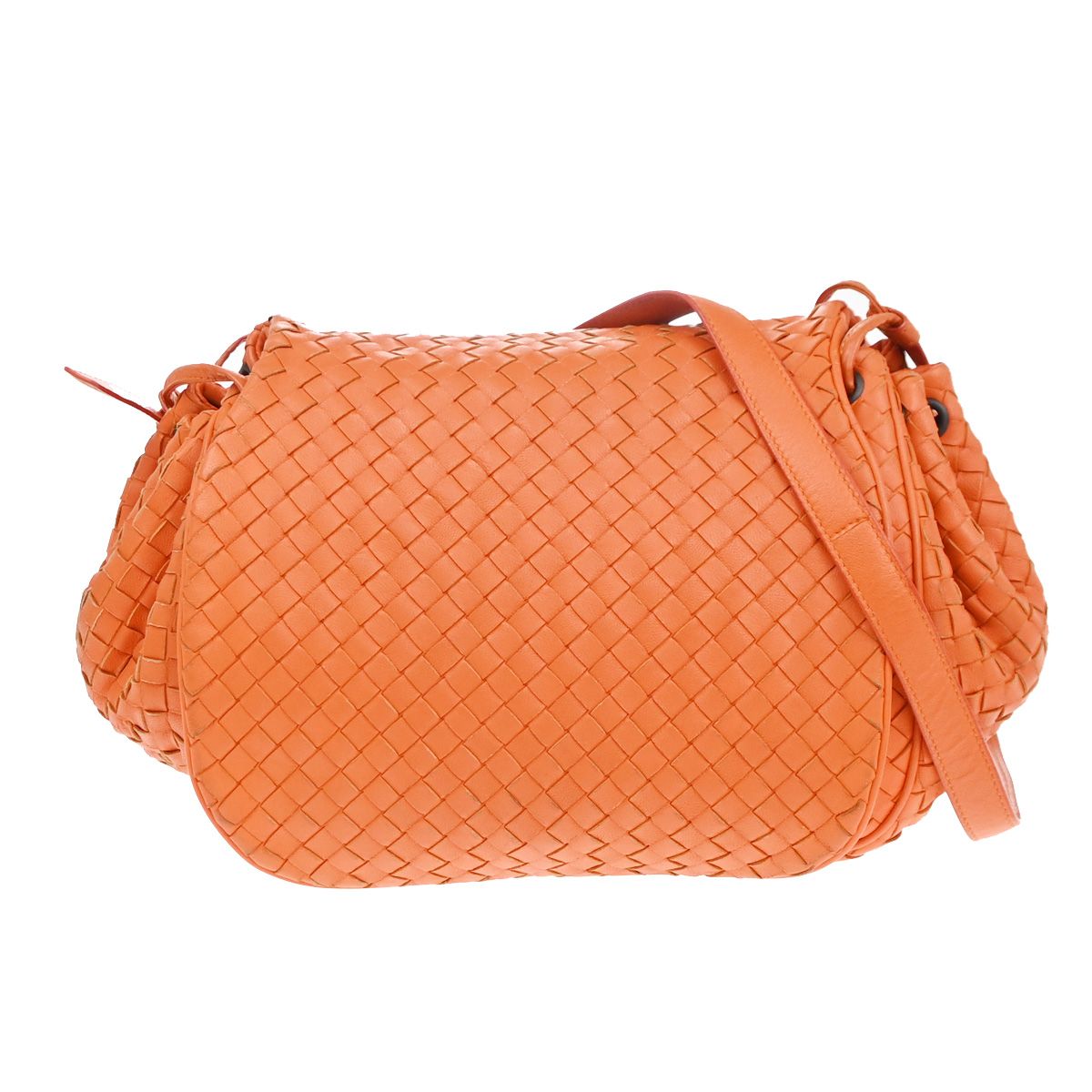 【中古】ボッテガ・ヴェネタ BOTTEGA VENETA ロゴタイプ イントレチャート ショルダーバッグ なめし革 オレンジ色 イタリア製95MA530