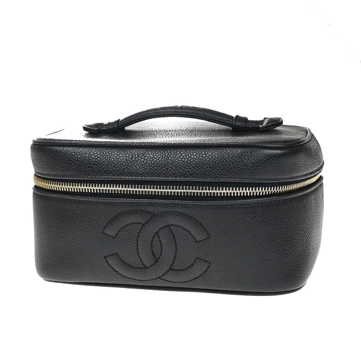【中古】シャネル CHANEL CCロゴタイプ バニティ ハンドバック グレインカーフスキンレザー 黒いこと ゴールド金具 ヴィンテージ18RQ016