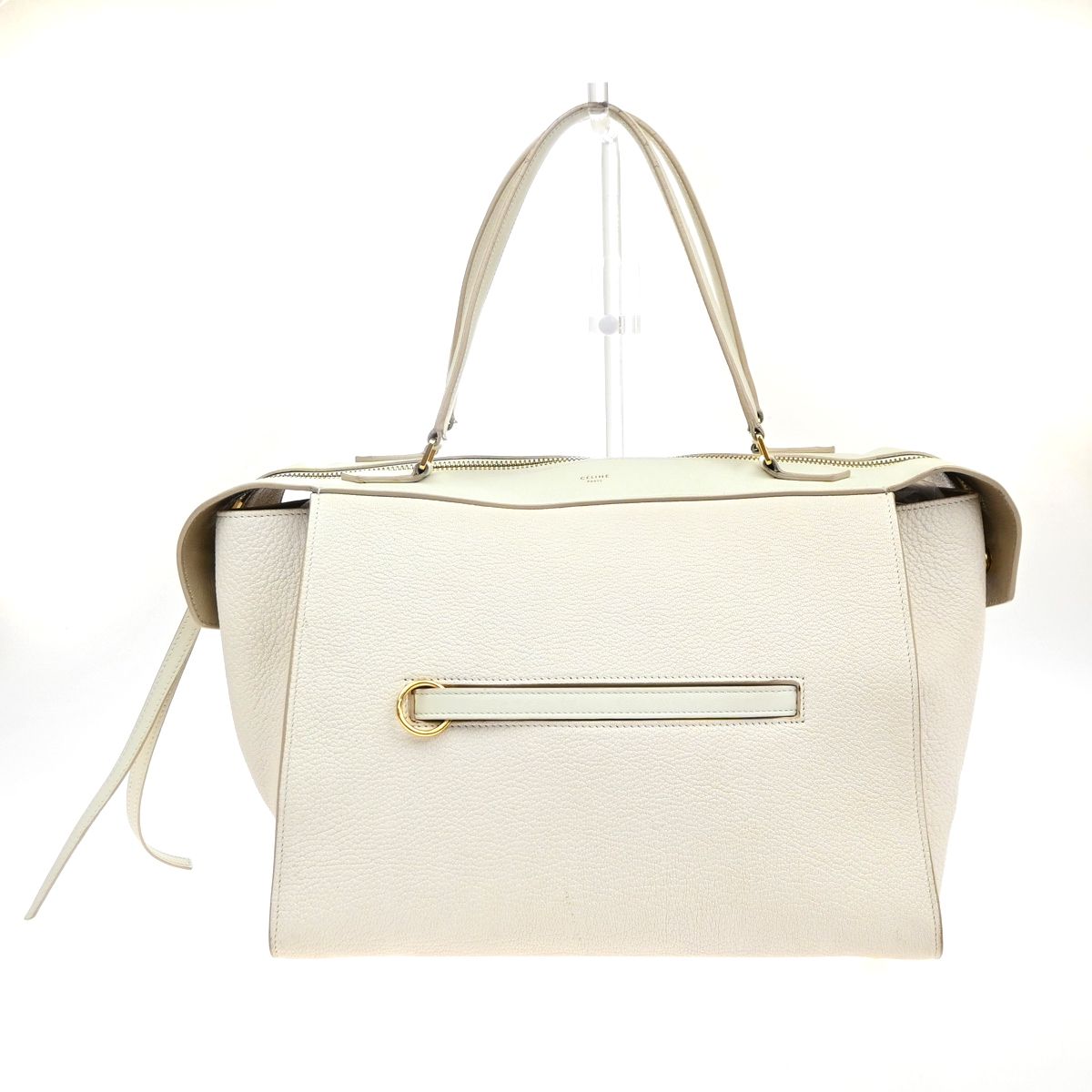 【中古】 セリーヌ CELINE ロゴリング ショルダーバッグ ハンドバッグ レザー ホワイト ゴールド金具 イタリア製12YJ132｜ブーム