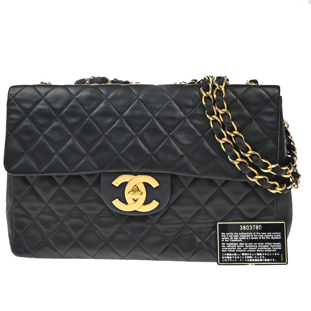 【中古】シャネル CHANEL マキシ ジャンボ マトラッセ 34 チェーンショルダーバッグ レザー ブラック フランス製 ヴィンテージ357RP126