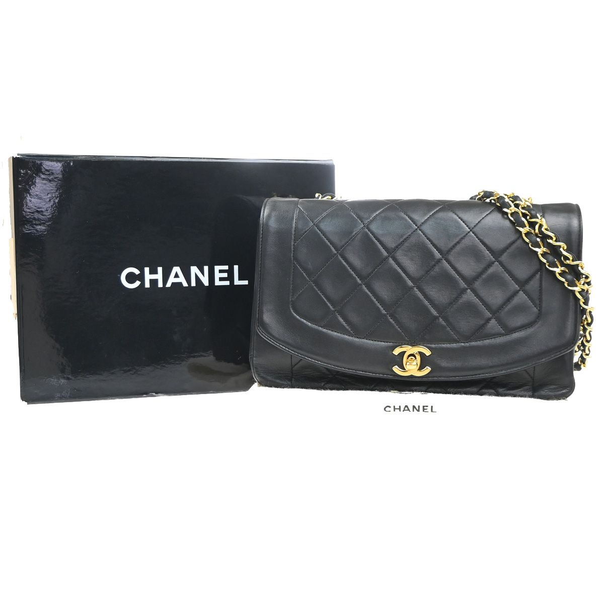 【中古】シャネル CHANEL シャネル CCロゴ ダイアナ 25 マトラッセ チェーンショルダーバッグ レザー ブラック ヴィンテージ フランス製359RL947｜ブーム