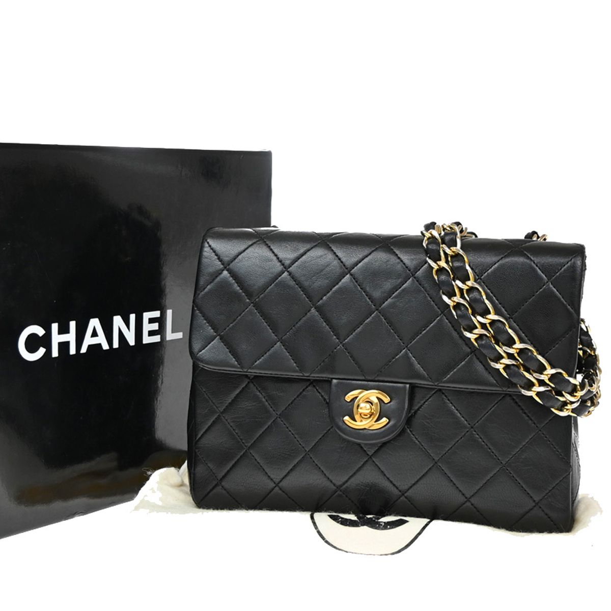 【中古】シャネル CHANEL CCロゴ ミニ マトラッセ チェーンショルダーバッグ レザー ブラック ゴールド金具 フランス製 ヴィンテージ318RF284