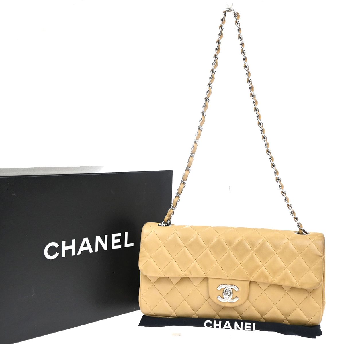 【中古】シャネル CHANEL CCロゴタイプ マトラッセ チェーン店ショルダーバッグ なめし革 ベージュ ゴールド金具 フランス共和国製332RP020
