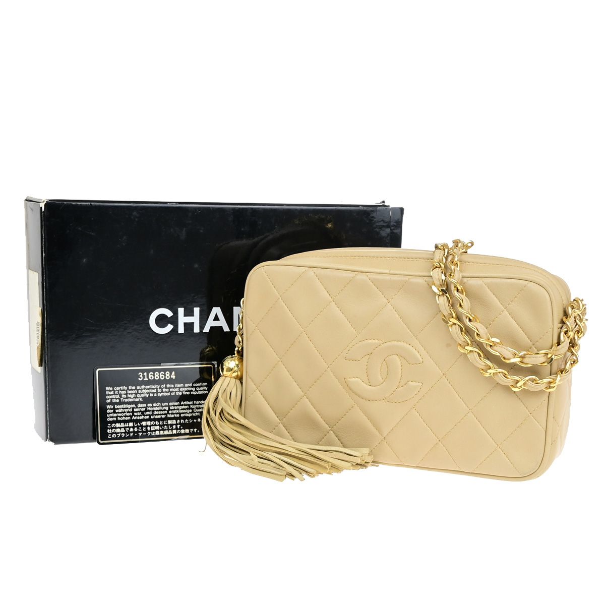 【中古】シャネル CHANEL CCロゴタイプ ミニ マトラッセ タッセル チェーン店 ショルダーバッグ なめし革 ベージュ イタリア製 ヴィンテージ304RJ962