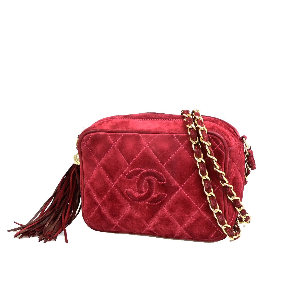 【中古】シャネル CHANEL  CCロゴタイプ マトラッセ タッセル ミニチェーン店 ショルダーバッグ スエードクロスなめし革 赤いこと ゴールド フランス共和国製638FA087