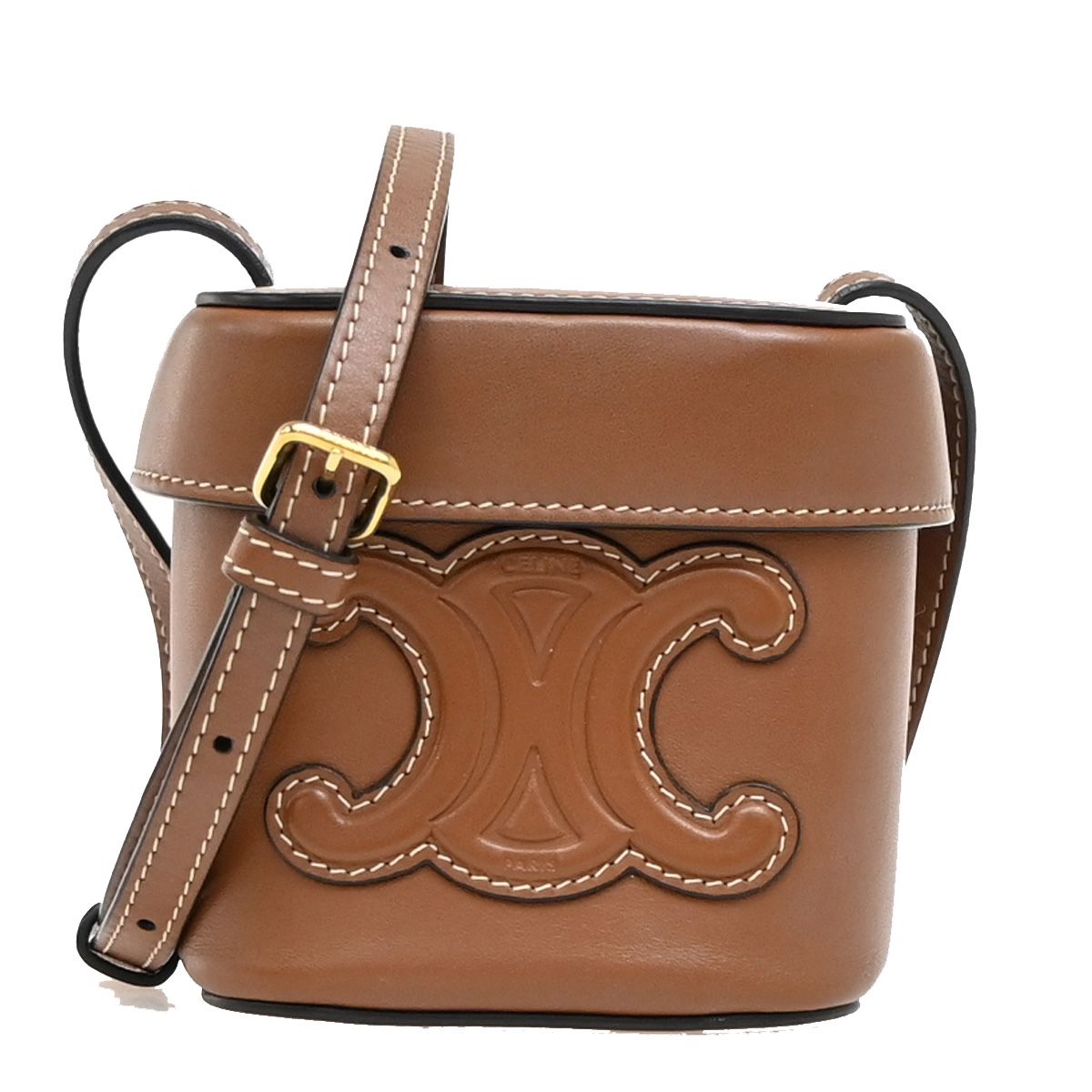 【中古】セリーヌ CELINE ロゴタイプ キュイール トリオンフ スモール ボックス席 ショルダーバッグ なめし革 赤銅色 イタリア製665RF311
