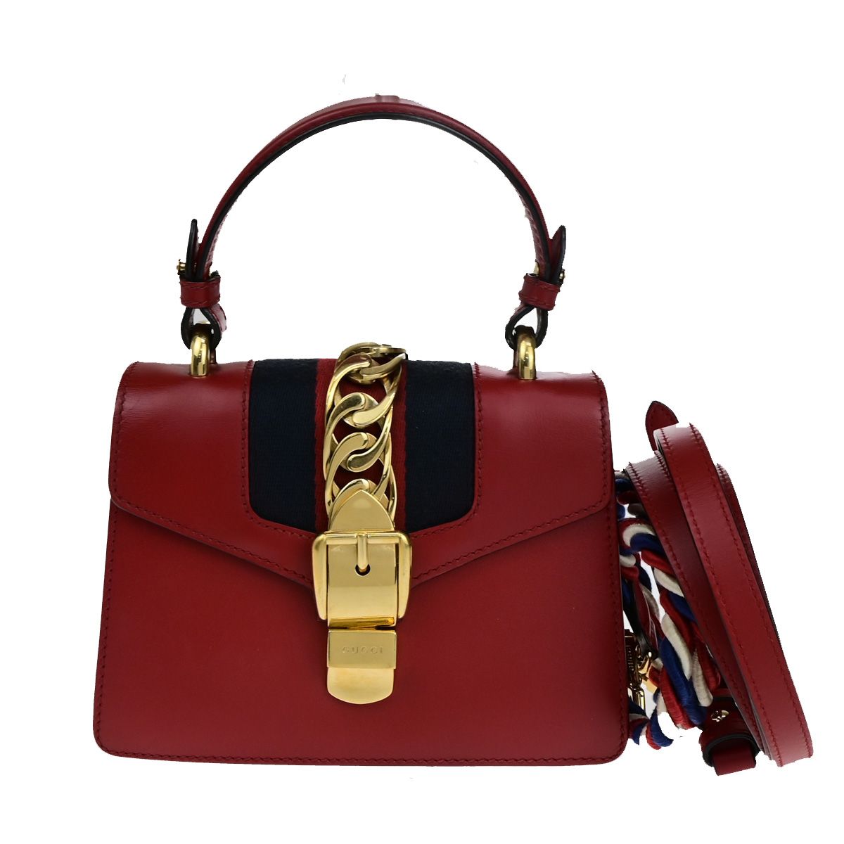 【中古】グッチ GUCCI ロゴタイプ ミニ シルヴィ シェリー酒 2WAY ショルダーバッグ なめし革 赤いこと ゴールド金具 イタリア製53RK113