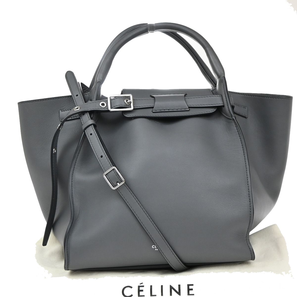 【中古】セリーヌ CELINE ロゴ ビッグバッグ 2WAYショルダーバッグ レザー グレー シルバー金具 イタリア製 52RF736|ブーム