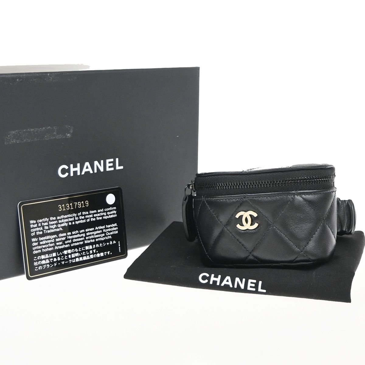 【中古】シャネル CHANEL CC ミニ マトラッセ リスト コインケース ポーチ バッグ レザー ブラック ゴールド金具 フランス製53RP059|ブーム