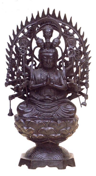 ★☆ 高岡銅器　銅製　仏像 おはぐろ色　聖観世音菩薩像　高村光雲作　高村光雲筆（写し）題字入り桐箱　限定380体