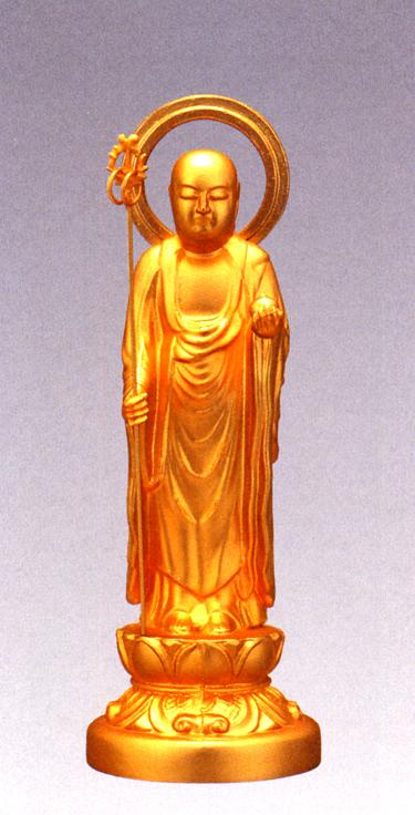 仏像■　地蔵菩薩　純金メッキ仕上　15■合金製　紙箱入【高岡銅器】