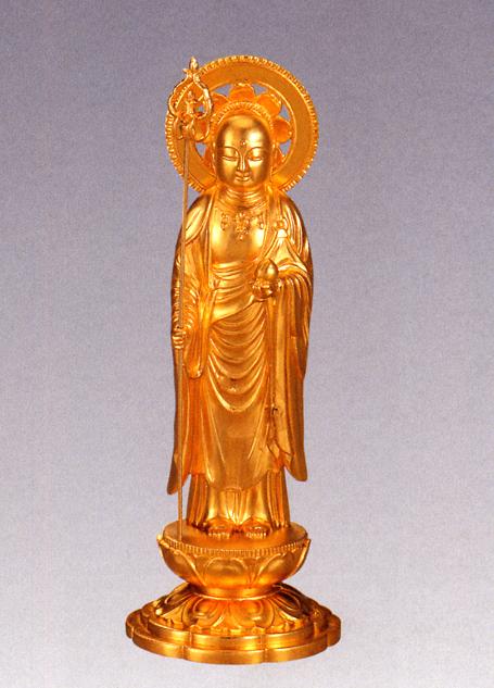 仏像■　地蔵菩薩　円光背　純金メッキ仕上　15■合金製　紙箱入【高岡銅器】