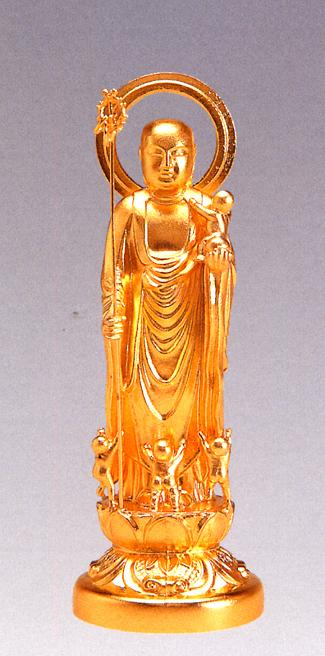 仏像■ 子安地蔵菩薩 4人水子 純金メッキ仕上 15■合金製 紙箱入【高岡銅器】