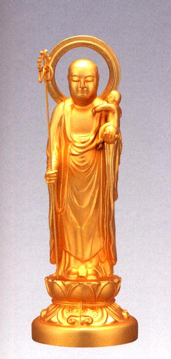仏像■　子安地蔵菩薩　１人水子　純金メッキ仕上　15■合金製　紙箱入【高岡銅器】