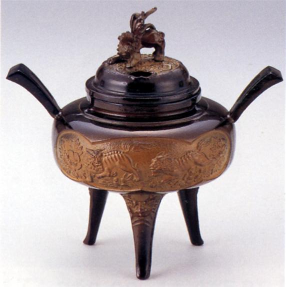 香炉・香立て■　唐獅子　■村田宏作　合金製　化粧箱入【高岡銅器】
