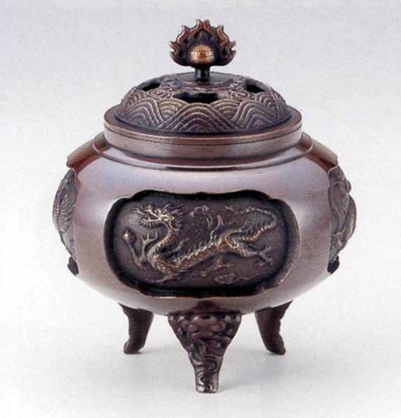 香炉・香立て■　四神香炉　■石黒孫七　銅製　桐箱入【高岡銅器】