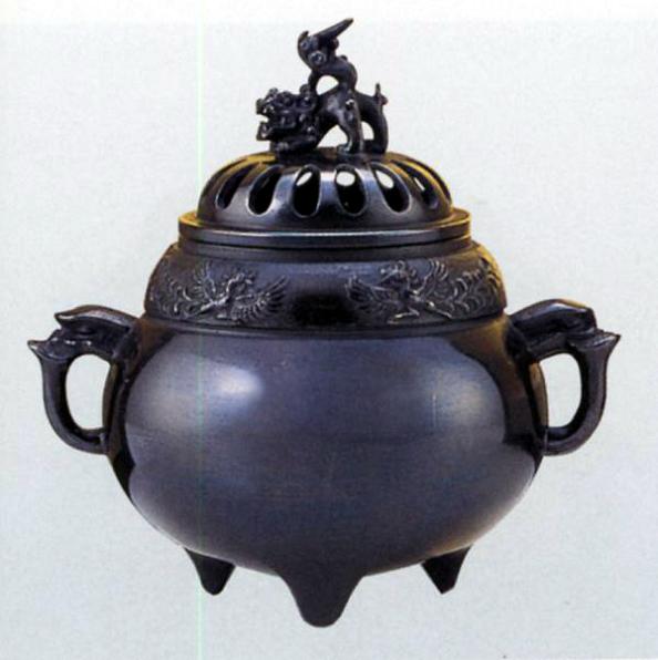 香炉・香立て■　鳳寿獅子蓋香炉　■銅製　桐箱入【高岡銅器】