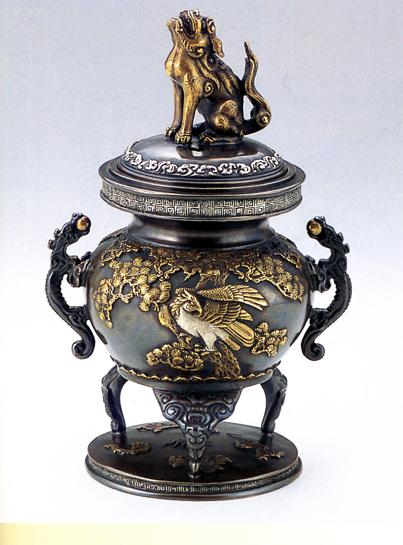 香炉・香立て■　松鷹地紋　■蝋型青銅（ブロンズ）製　桐箱入【高岡銅器】｜仏具徳