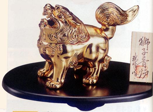 香炉・香立て■　香炉　獅子　純金メッキ　■瑞峰作　合金製　台・木札付　紙箱入【高岡銅器】 11,160円