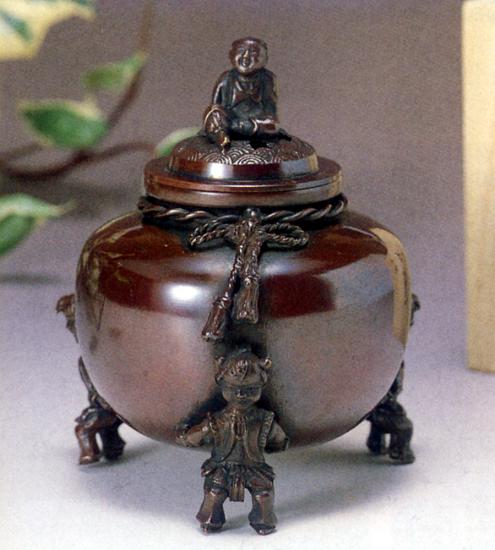 香炉・香立て■　香炉　茶布唐子(小)　■青銅(ブロンズ)製　桐箱入り【高岡銅器】