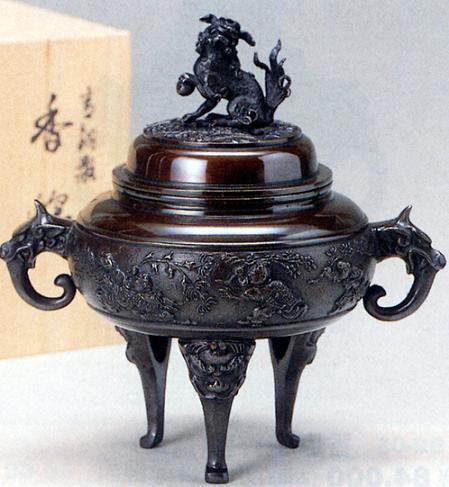 香炉・香立て■　香炉　獅子蓋象耳(唐子遊び)　■瑞峰作　青銅(ブロンズ)製　桐箱入り【高岡銅器】｜仏具徳 42,480円