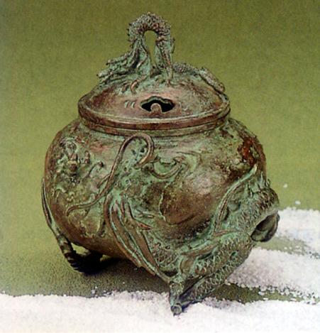 香炉・香立て■　香炉　玉型（双龍)　■大森孝志作　蝋型青銅(ブロンズ)製　桐箱入り【高岡銅器】