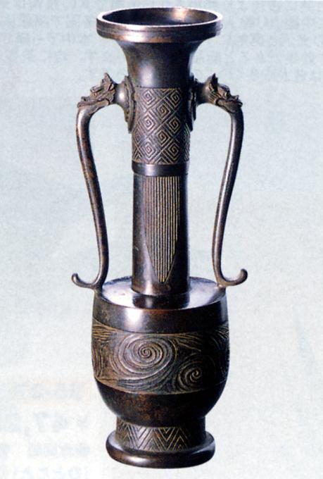 花器・花瓶■　花入　龍耳　■宗光作　銅製　桐箱入り【高岡銅器】