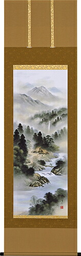 床の間掛軸【掛け軸　山水】■　開運四神山水　■中島洋介作　特殊工芸作品*尺五立*掛軸*桐箱収納