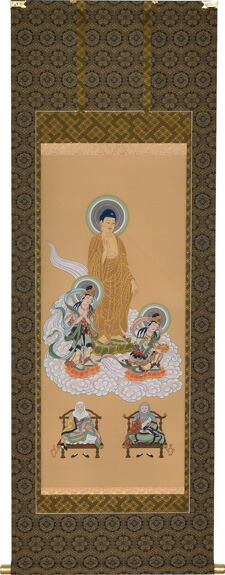 仏事床掛軸【仏事用掛け軸】 仏画■ 天台五尊佛 ■武藤紅雲 作|尺五 五尺丈|掛軸|桐箱収納|仏具徳