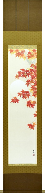 床の間掛軸【掛け軸　季節・秋】■　月紅葉　■藤田春穂作*尺五立*掛軸★桐箱収納｜仏具徳