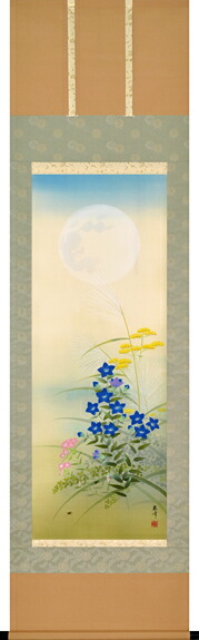 床の間掛軸【掛け軸　季節・秋】■　秋草　■富田蘇峰作　特殊工芸作品*尺五立*掛軸★桐箱収納