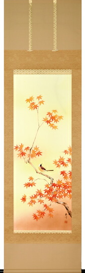 床の間掛軸【掛け軸　季節・秋】■　月紅葉　■富田蘇峰作　特殊工芸作品*尺五立*掛軸★桐箱収納