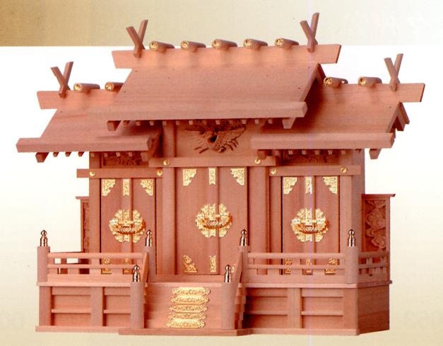 お宮 神棚 お寺さま■ 檜製 大屋根くい違い三社(刻みつける付） 中 ■檜製お寺さま【日本製】
