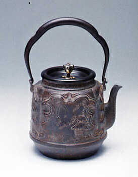 茶器・茶道具■　鉄瓶　田舎模様　■蝋型鋳鉄製　桐箱入【高岡銅器】