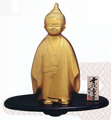 置物　■　無我童子　金色　大　■環水作　鉄製　敷板・木札付　紙箱入り【高岡銅器】