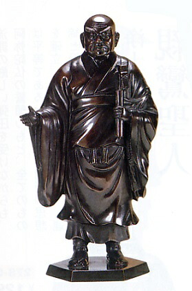仏像 置物■ 日蓮上人像 ■古手色 砂原放光作 青銅(ブロンズ)製 桐箱入り【高岡銅器】