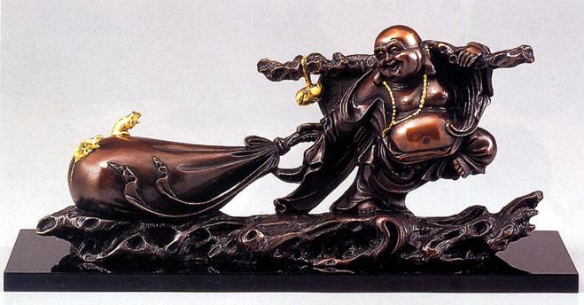 仏像 七福神■ 招福 袋引っ張ること布袋 ■銅製 桐箱入【陵丘銅器】