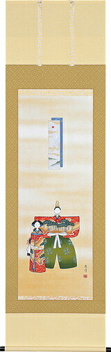 床の間掛軸【掛け軸　節句】■　立雛　■富岡蘇峰作　特殊工芸作品*尺五立*掛軸*桐箱収納