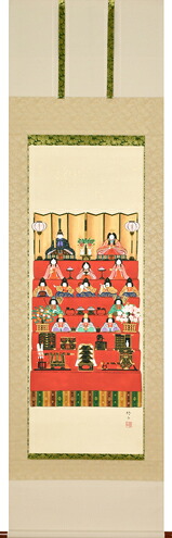 床の間掛軸【掛け軸　節句】■　七段飾り　■田辺修二作　特殊工芸作品*尺五立*掛軸*桐箱収納