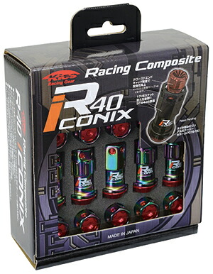 キョーエイ（KYO-EI) レーシングコンポジット R40 iCONIX(アルミキャップ付) M12×P1.25 ネオクロ/ブルー (ナット16個/ロック4個)[受注生産商品]