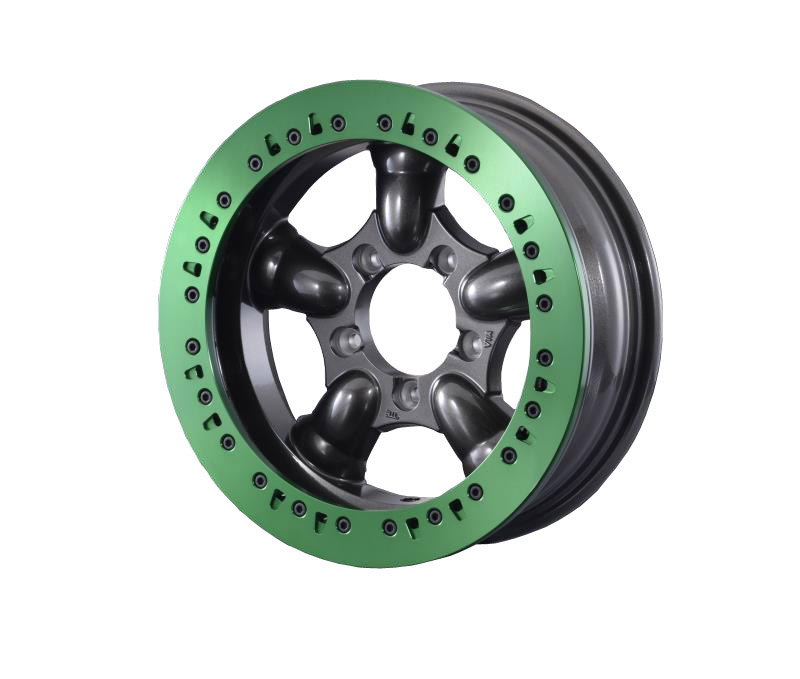 モーターファーム J-COMPETITION 16x6.0J 5H/139.7　-28 ガンメタリック／グリーンリング (１本)