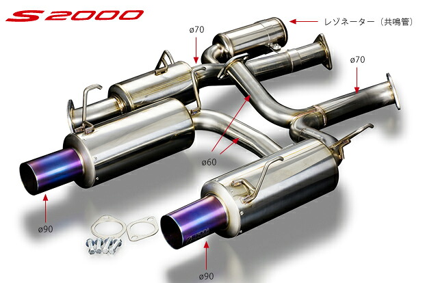 戸田レーシング 2.35/2.4L用Φ70mmハイパワーマフラーセットVer.2（レゾネーター付き） ホンダ S2000 AP1/AP2 (F20C/F22C)